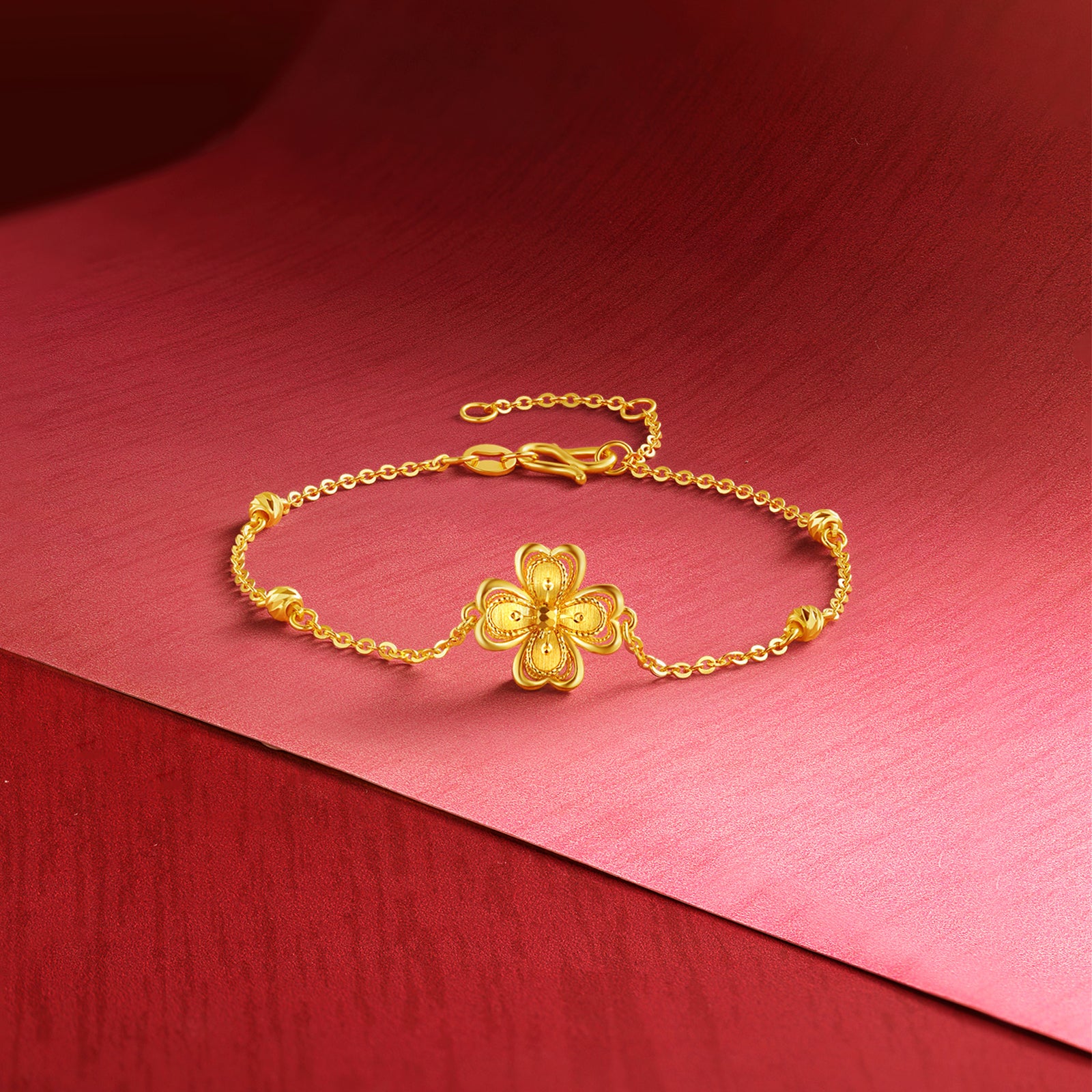 "Princess Wedding" 24K Gold Chain Bracelet Clover 3.07-3.67g A0722046