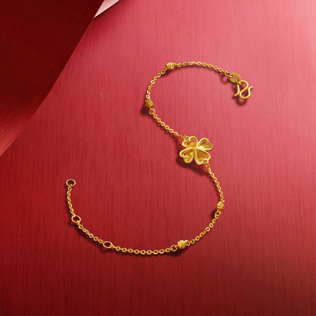 "Princess Wedding" 24K Gold Chain Bracelet Clover 3.07-3.67g A0722046