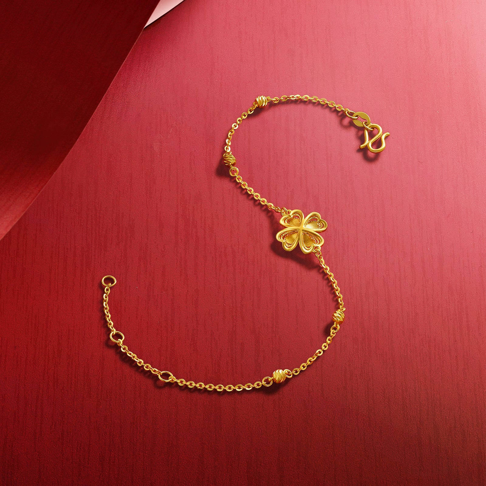 "Princess Wedding" 24K Gold Chain Bracelet Clover 3.07-3.67g A0722046
