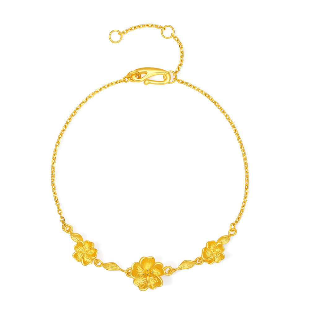 "Princess Wedding" 999 24K Gold Chain Bracelet Flower 3.88-4.18g A0722053