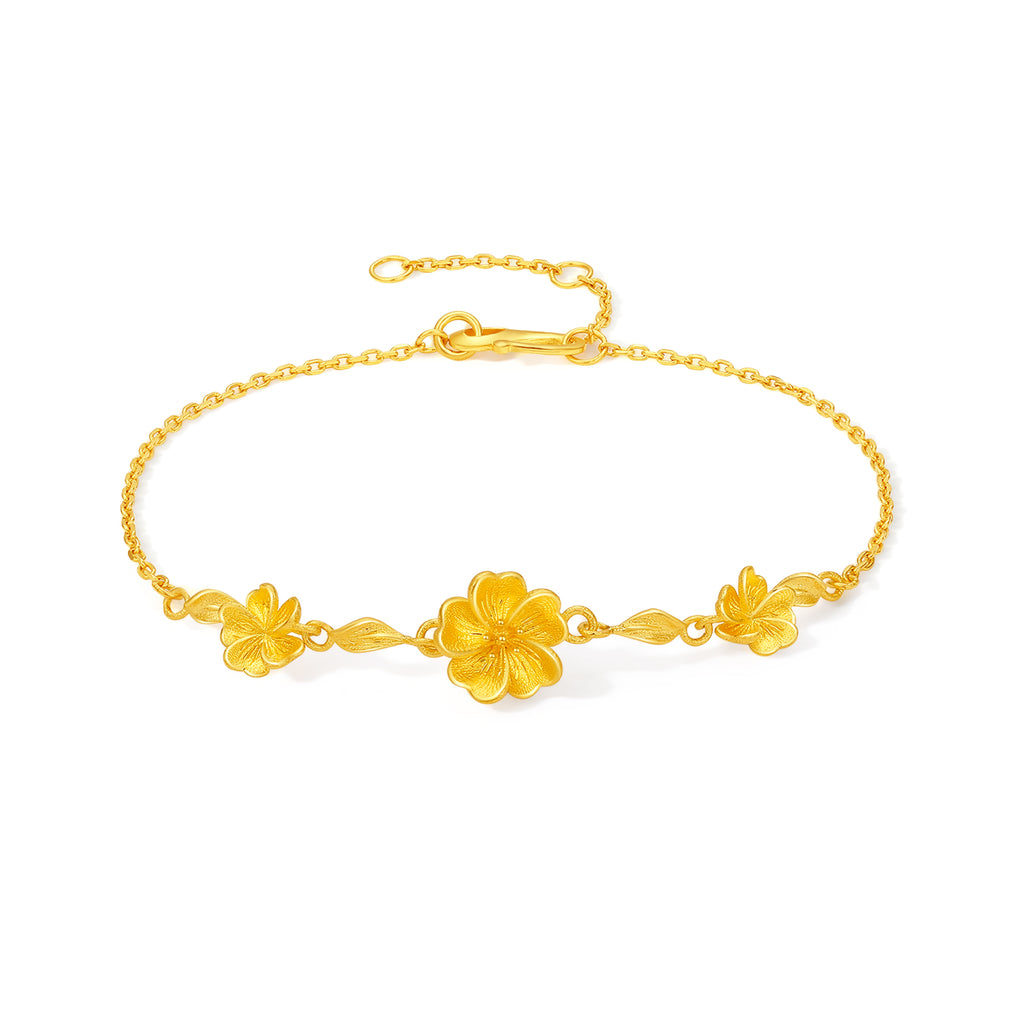 "Princess Wedding" 999 24K Gold Chain Bracelet Flower 3.88-4.18g A0722053