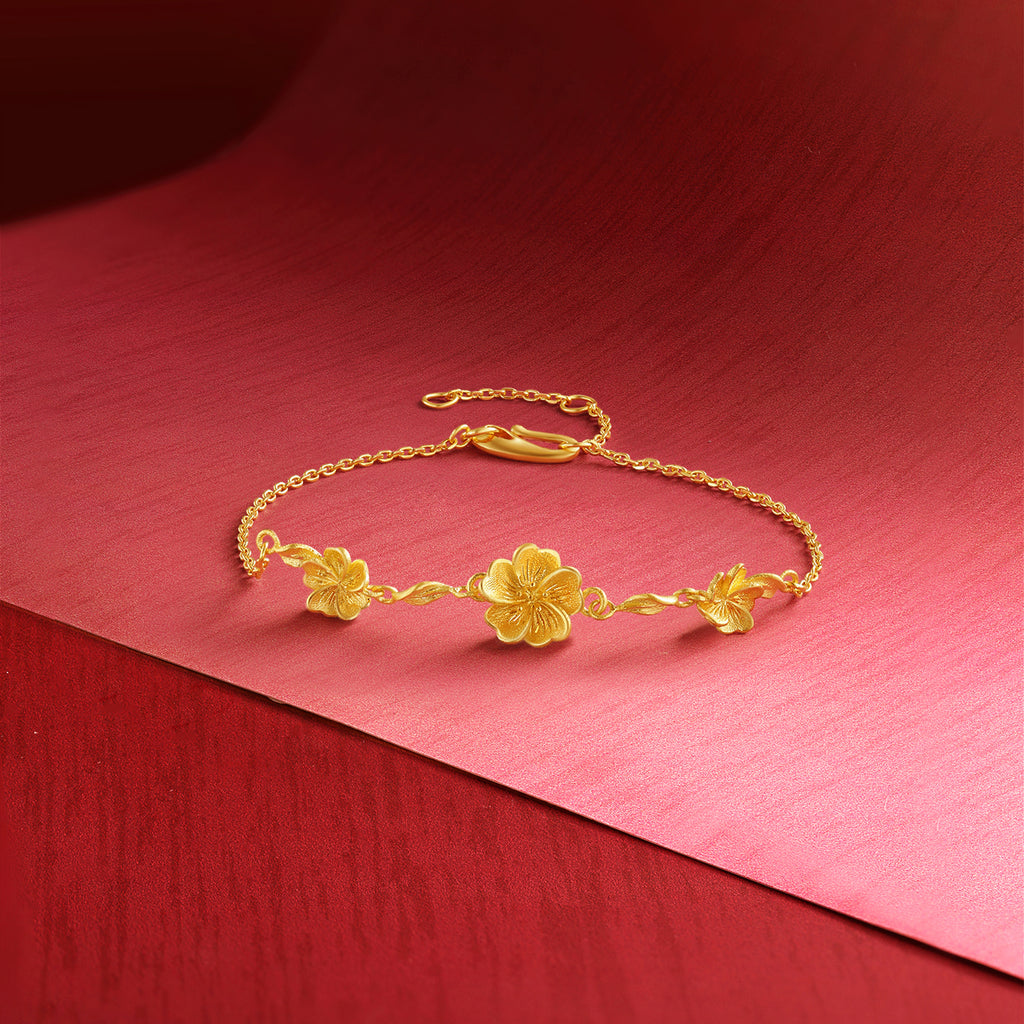 "Princess Wedding" 999 24K Gold Chain Bracelet Flower 3.88-4.18g A0722053
