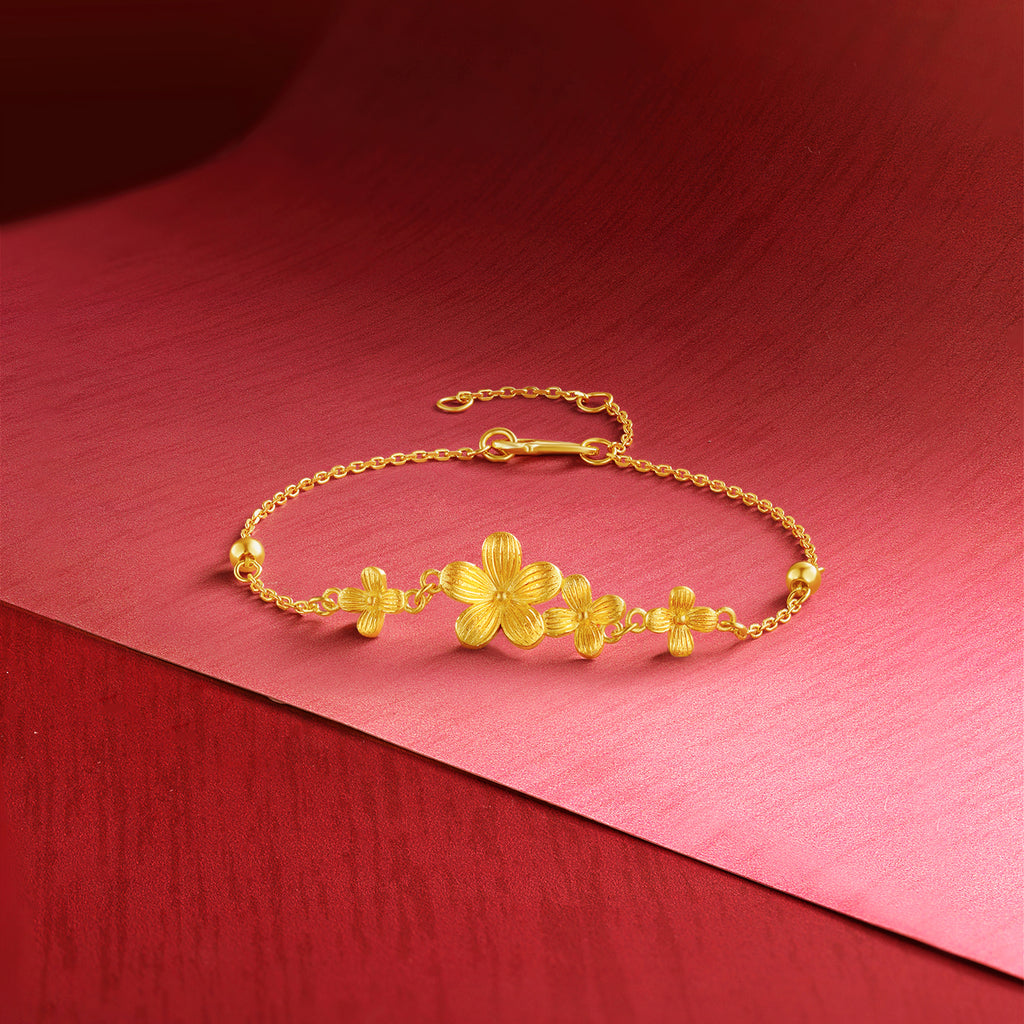 "Princess Wedding" 24K Gold Chain Bracelet Flower 3.77-4.17g A0722055
