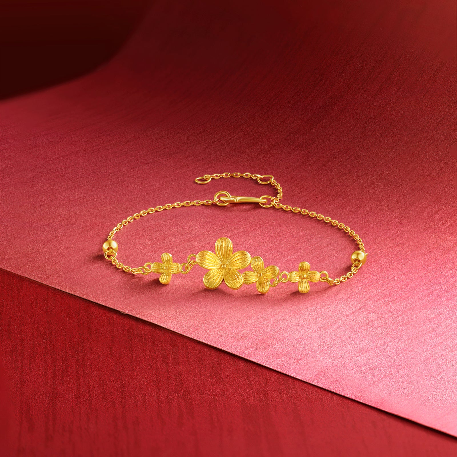 "Princess Wedding" 24K Gold Chain Bracelet Flower 3.77-4.17g A0722055