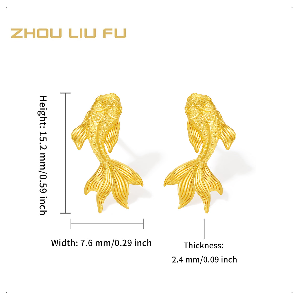 999 24K Gold Earrings Fish 2.15-2.55g A0914558