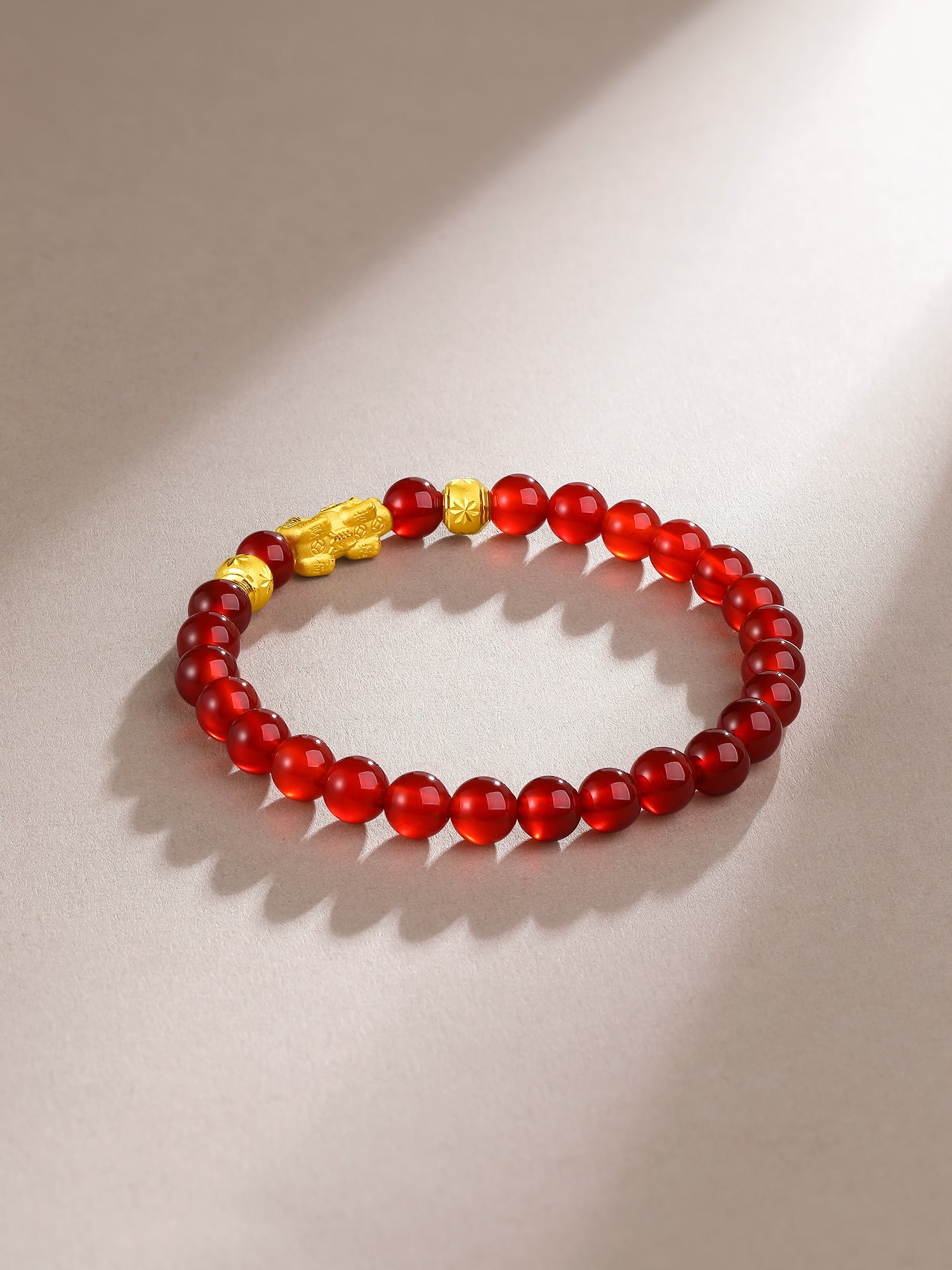 24K Gold Beaded Bracelet Agate 6-6.5mm Pixiu 1.1-1.4g A1910242