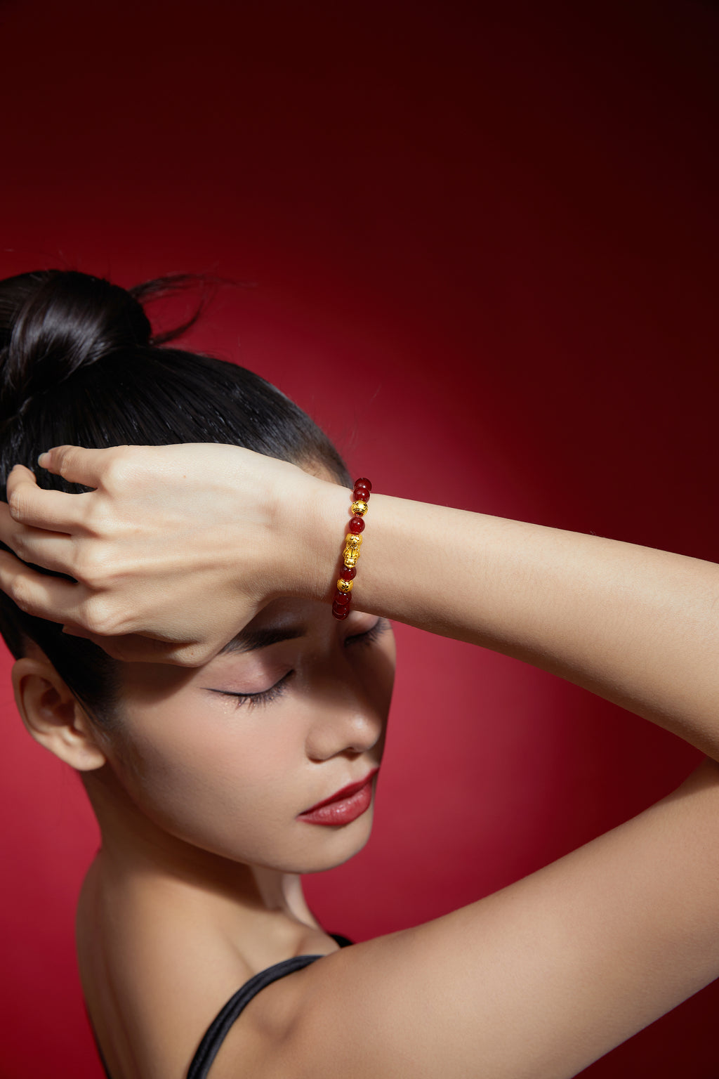 24K Gold Beaded Bracelet Agate 6-6.5mm Pixiu 1.1-1.4g A1910242