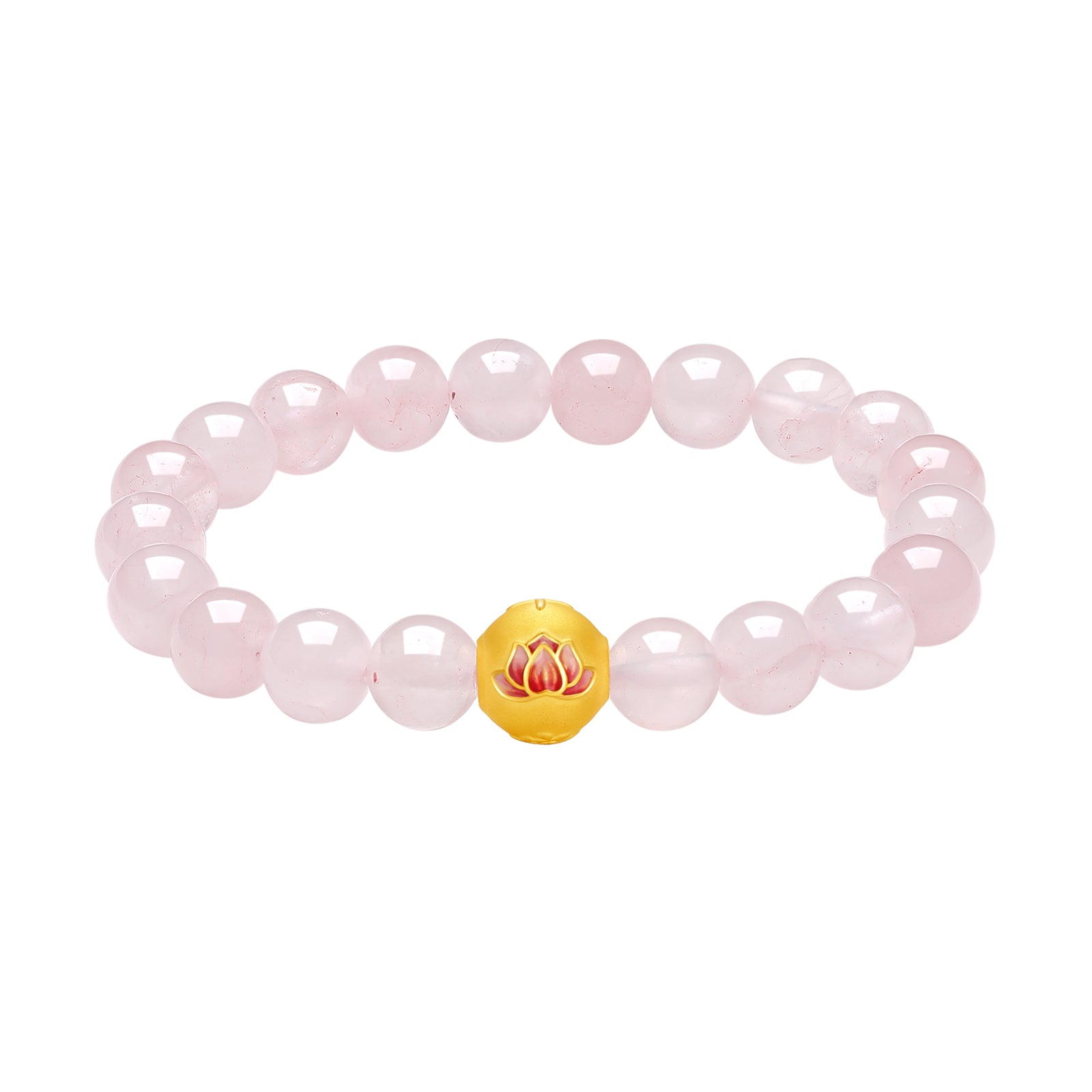 Jiuhua Mountain' 24K Gold Beaded Bracelet Rose Quartz Lotus Flower A1914704