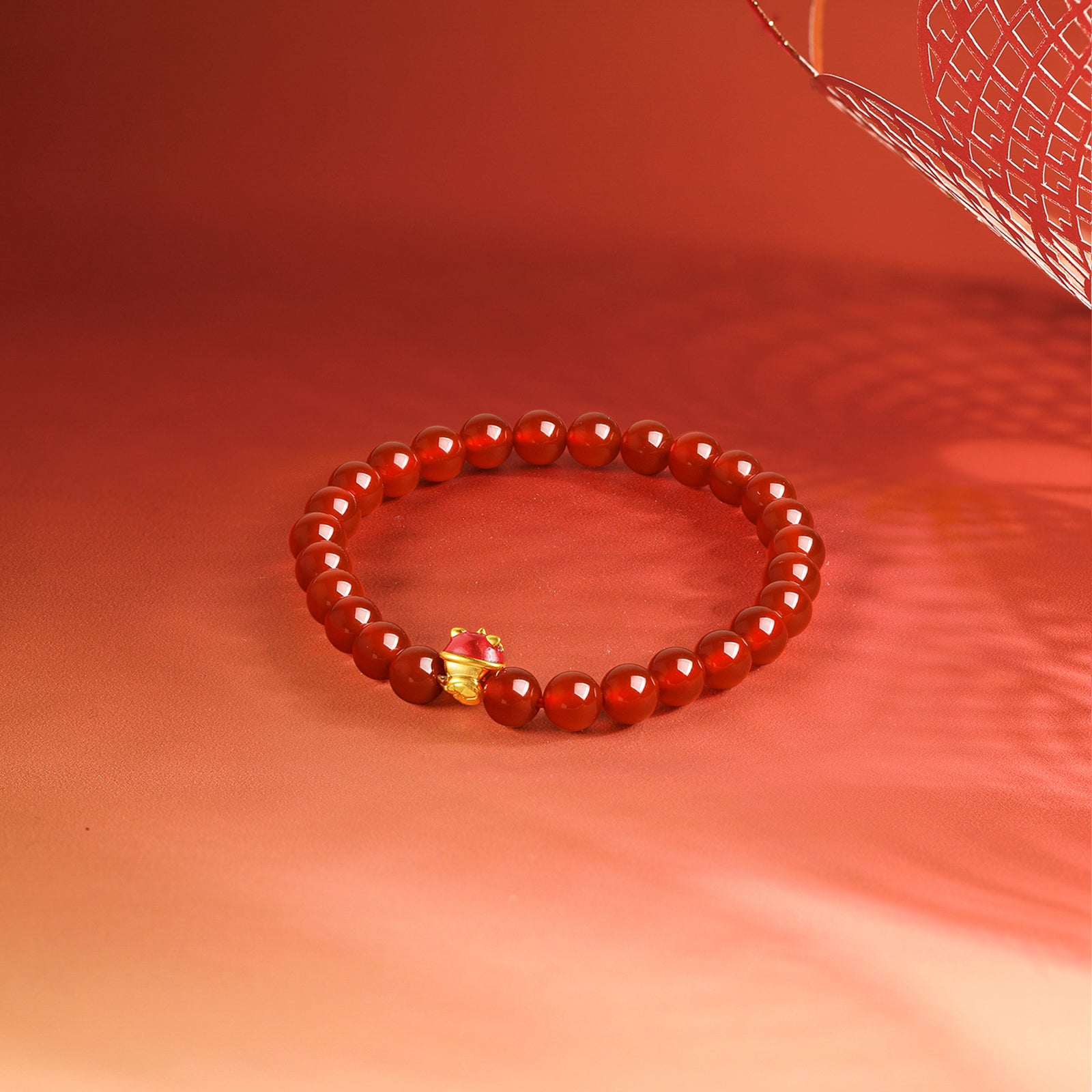 "Chinese Zodiac Snake" 24K Gold Beaded Bracelet Agate Snake 0.3-0.6g A1914865