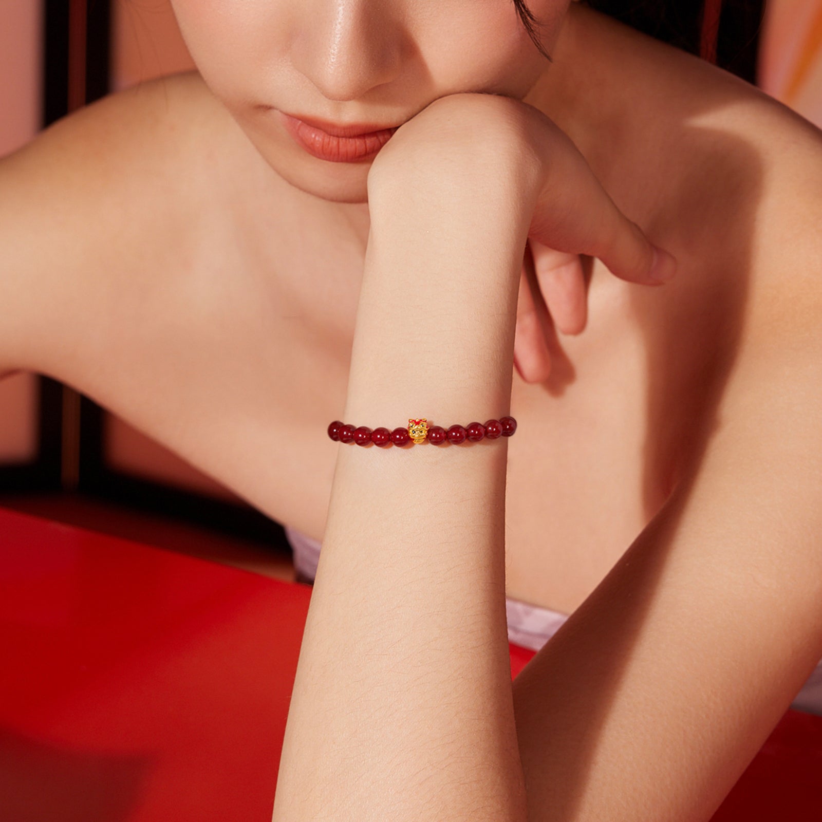 "Chinese Zodiac Snake" 24K Gold Beaded Bracelet Agate Snake 0.3-0.6g A1914865