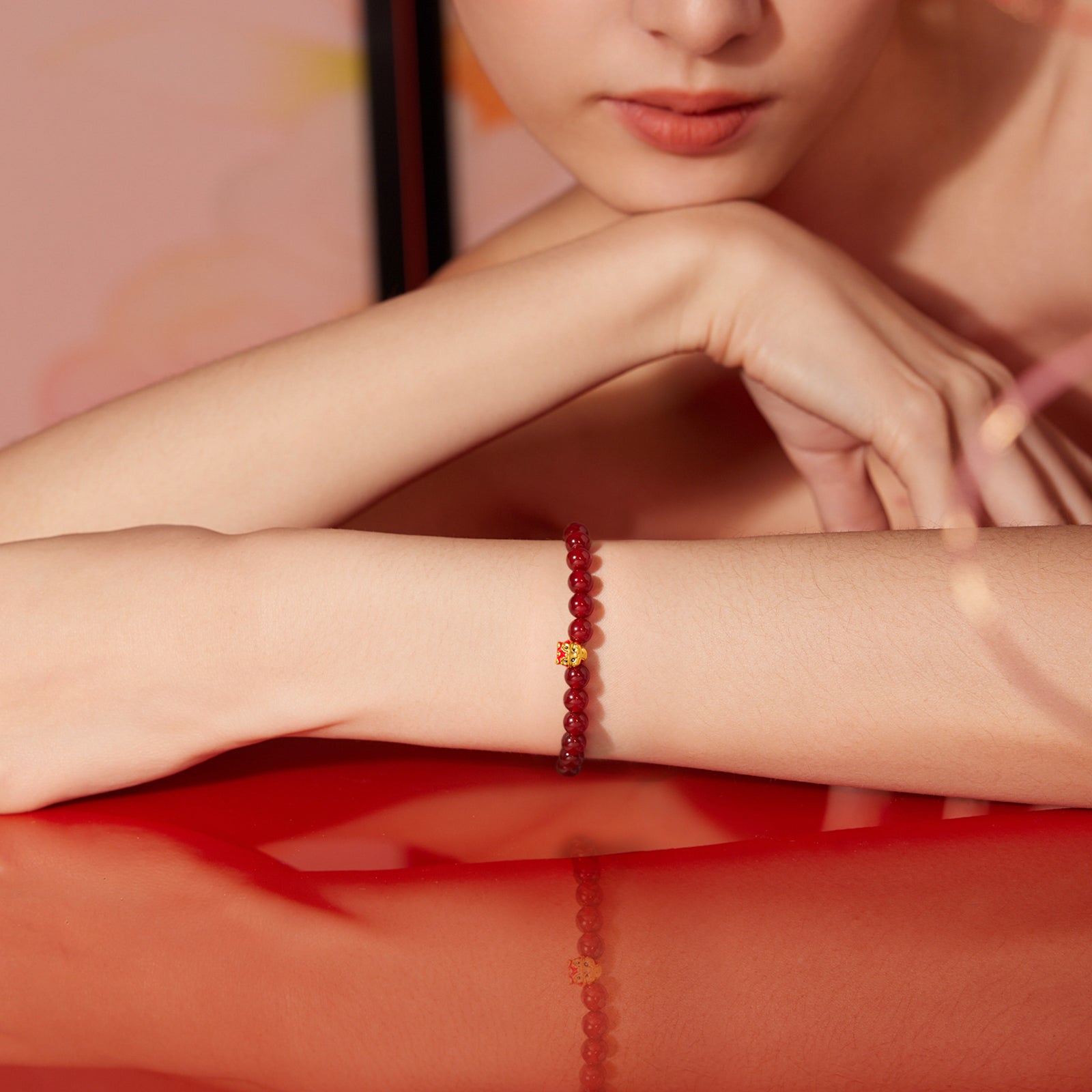 "Chinese Zodiac Snake" 24K Gold Beaded Bracelet Agate Snake 0.3-0.6g A1914865