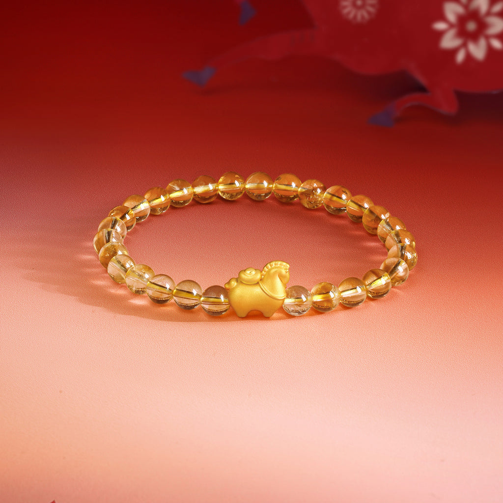 "Year of the Horse"  24K Gold Beaded Bracelet Citrine Horse Yuanbao 0.55-0.85g 17cm A1915748