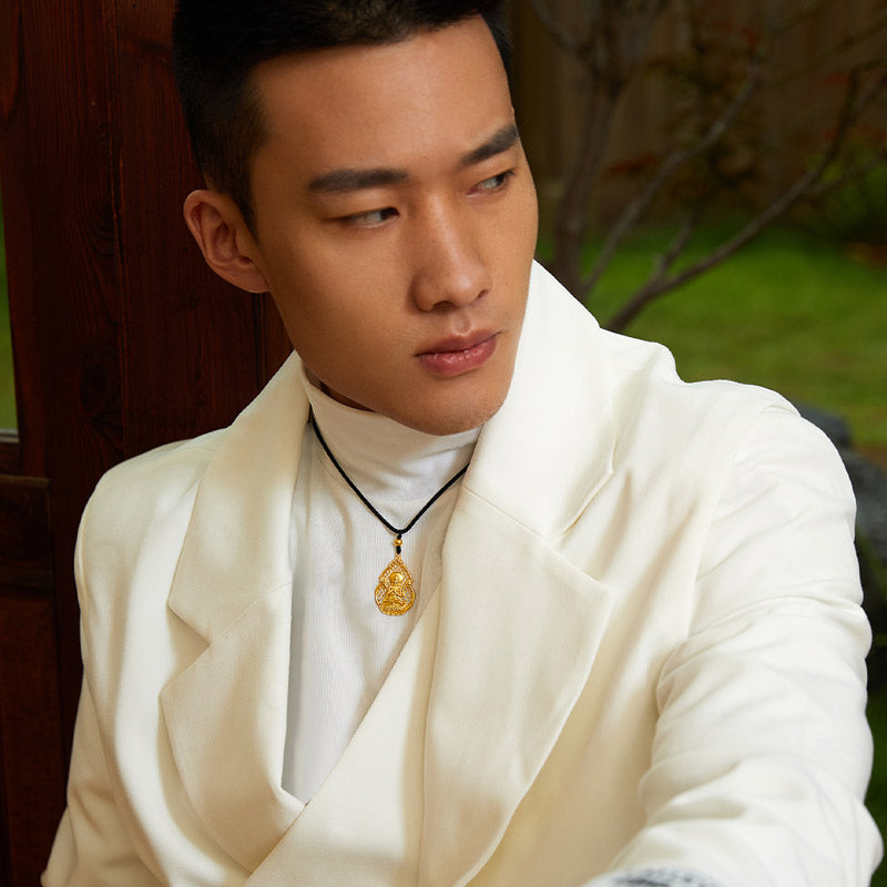 "Antiquity Gold" 999.9 24K Gold Pendant Necklace Buddha 5-5.5g AA043859