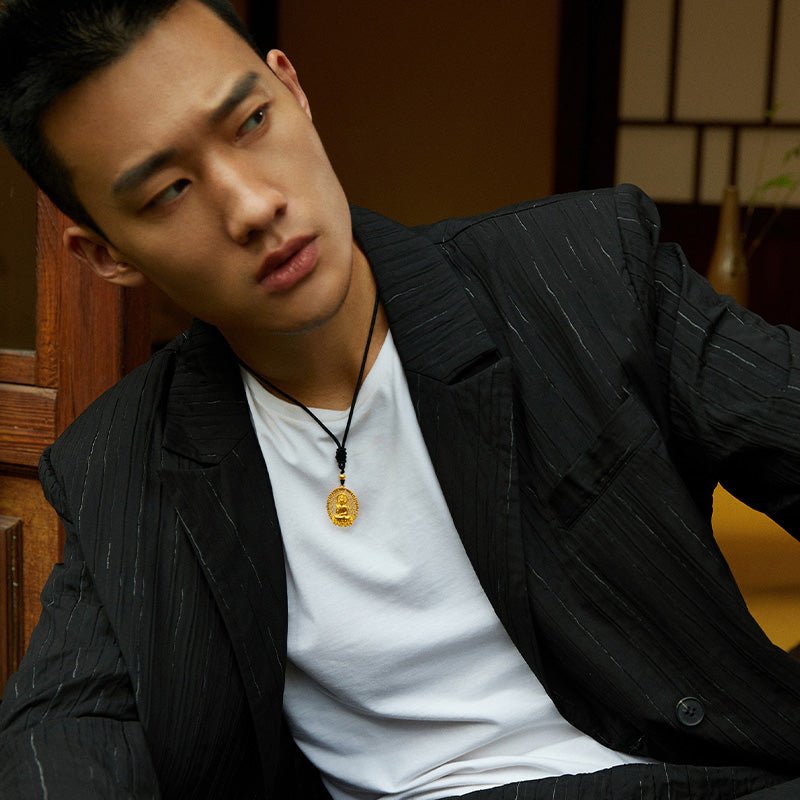 「古董金」999.9 24K金佛像吊墜項鍊，重5.3-5.8克，AA043865