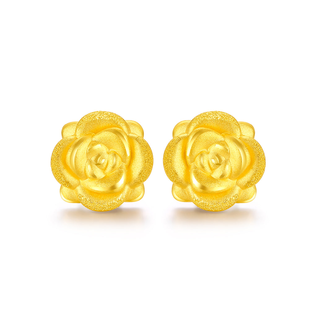 24K Gold Earrings Rose Flower 1.1-1.3g AD090254