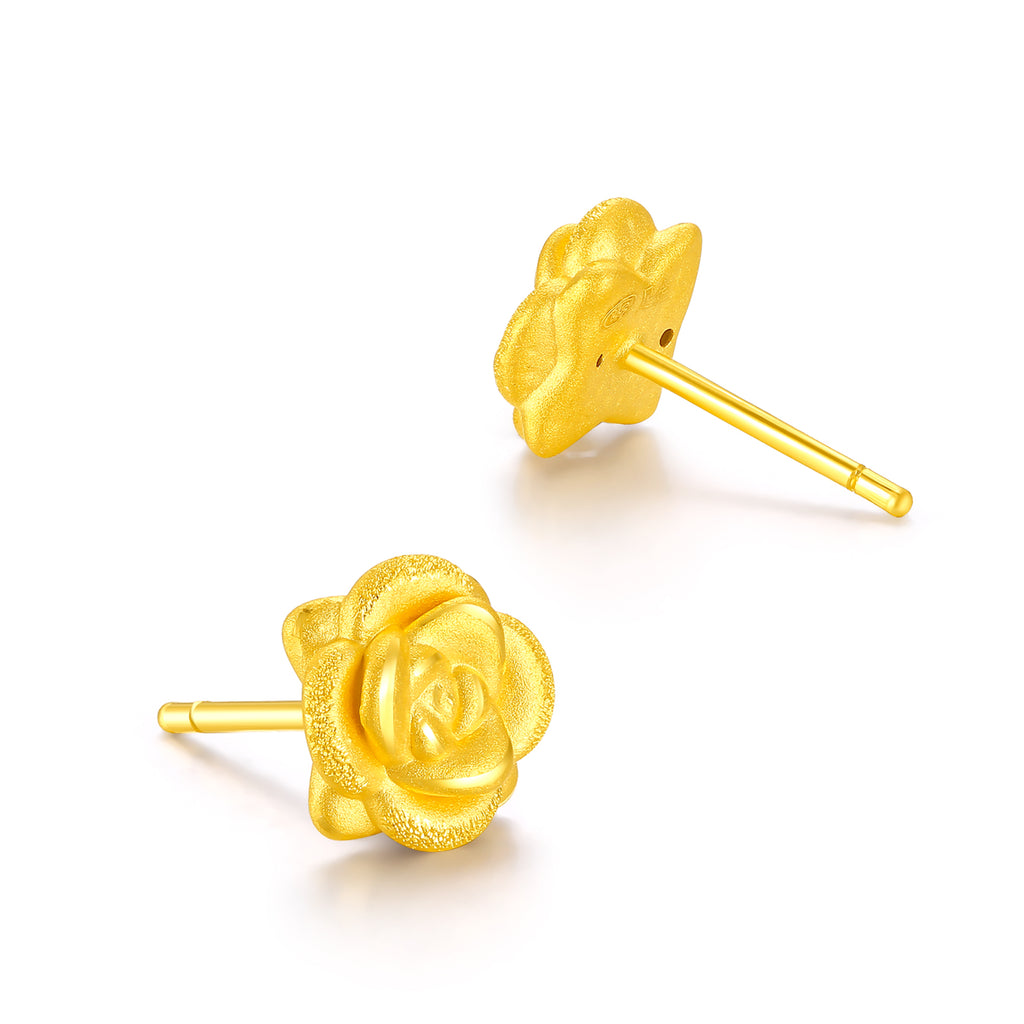 24K Gold Earrings Rose Flower 1.1-1.3g AD090254