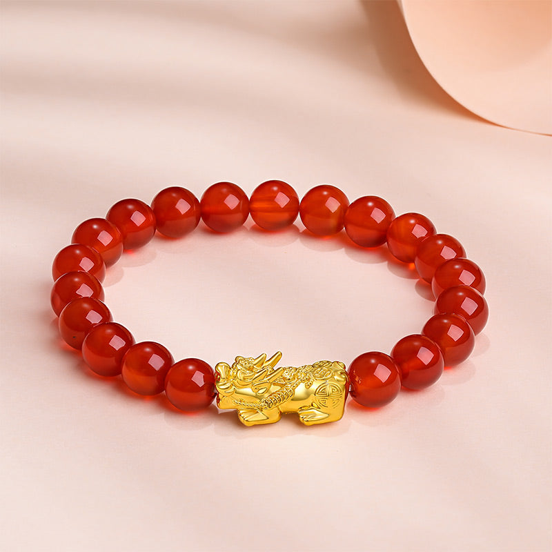 24K Gold Beaded Bracelet Agate Pixiu 0.9-1.2g AEMN195631