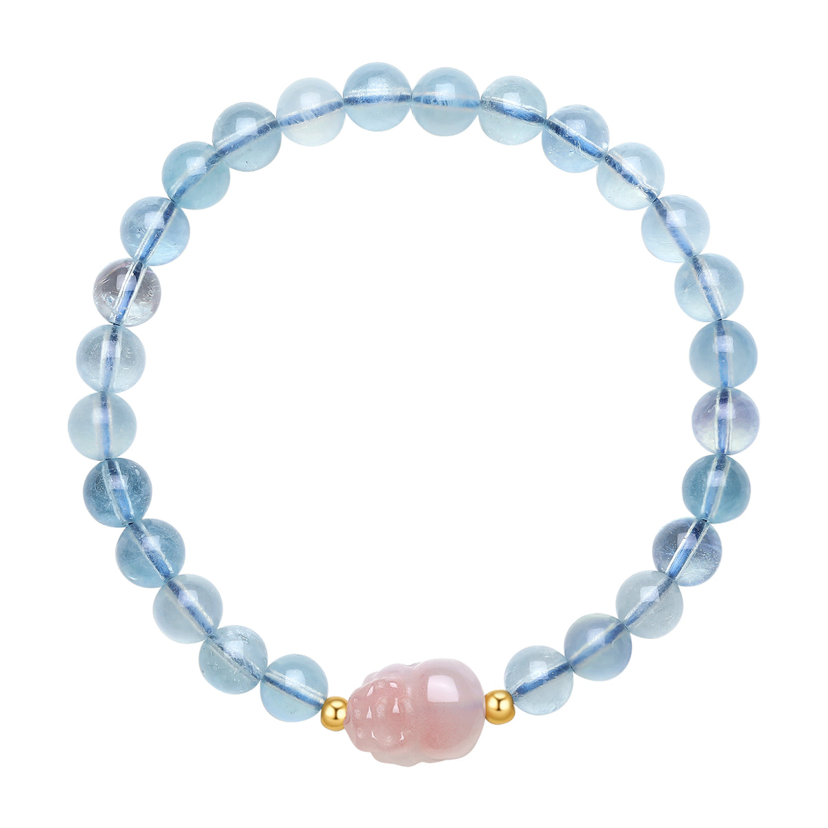 18K Yellow Gold Beaded Bracelet Aquamarine 6-6.5mm Agate   Pixiu 0.02-0.06g C1913746