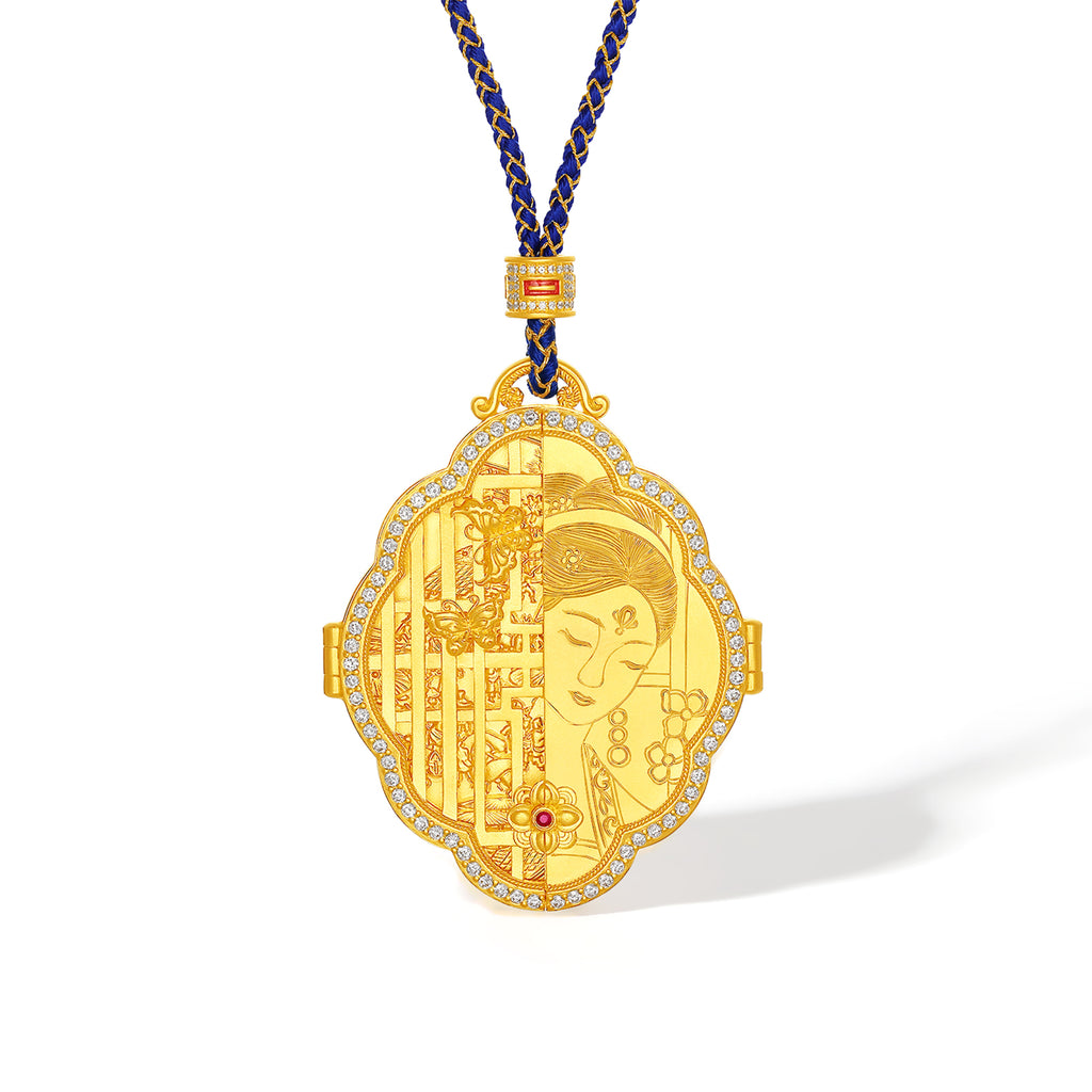 "Chinese Culture Collection - Dan Qing" 999 24K Gold  String Pendant Diamond 0.0075ct Ruby 0.015ct 52-58g W0450080