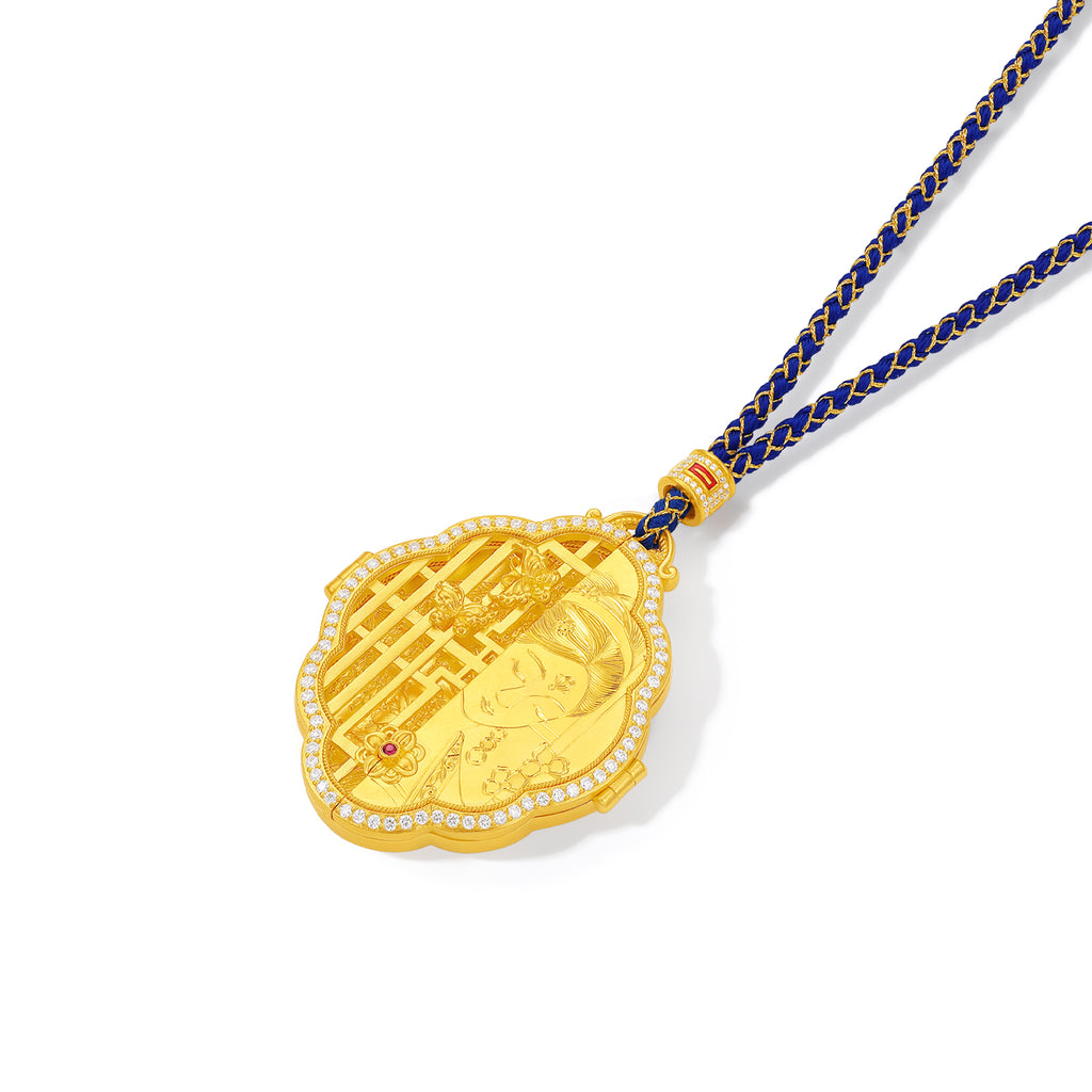 "Chinese Culture Collection - Dan Qing" 999 24K Gold  String Pendant Diamond 0.0075ct Ruby 0.015ct 52-58g W0450080