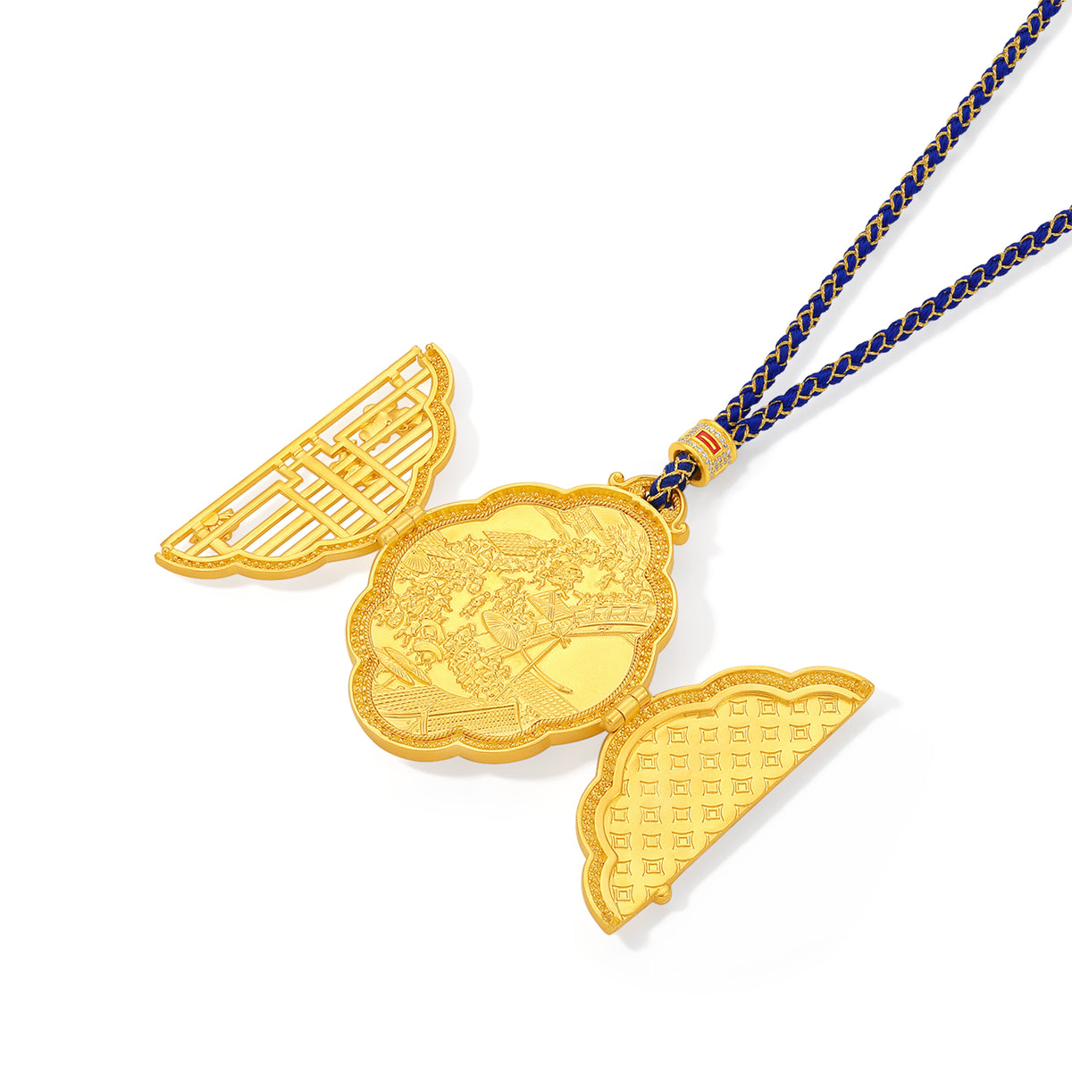 "Chinese Culture Collection - Dan Qing" 999 24K Gold  String Pendant Diamond 0.0075ct Ruby 0.015ct 52-58g W0450080