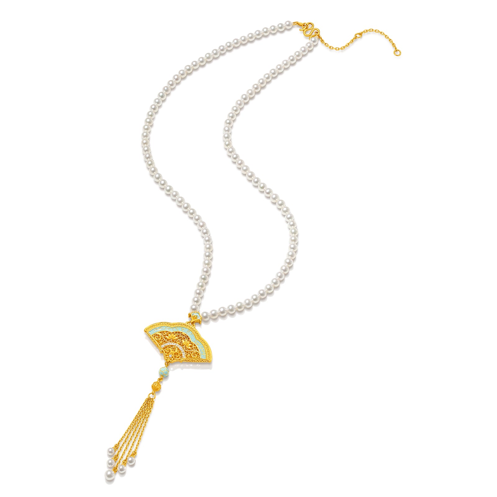 "Chinese Culture Collection - Ru Ware" 24K Gold Pendant Necklace Pearl 3.5-4mm Diamond 0.003-0.005mm 3-3.5mm 8.71-10.71g X0648383