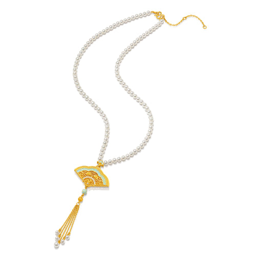 "Chinese Culture Collection - Ru Ware" 24K Gold Pendant Necklace Pearl 3.5-4mm Diamond 0.003-0.005mm 3-3.5mm 8.71-10.71g X0648383