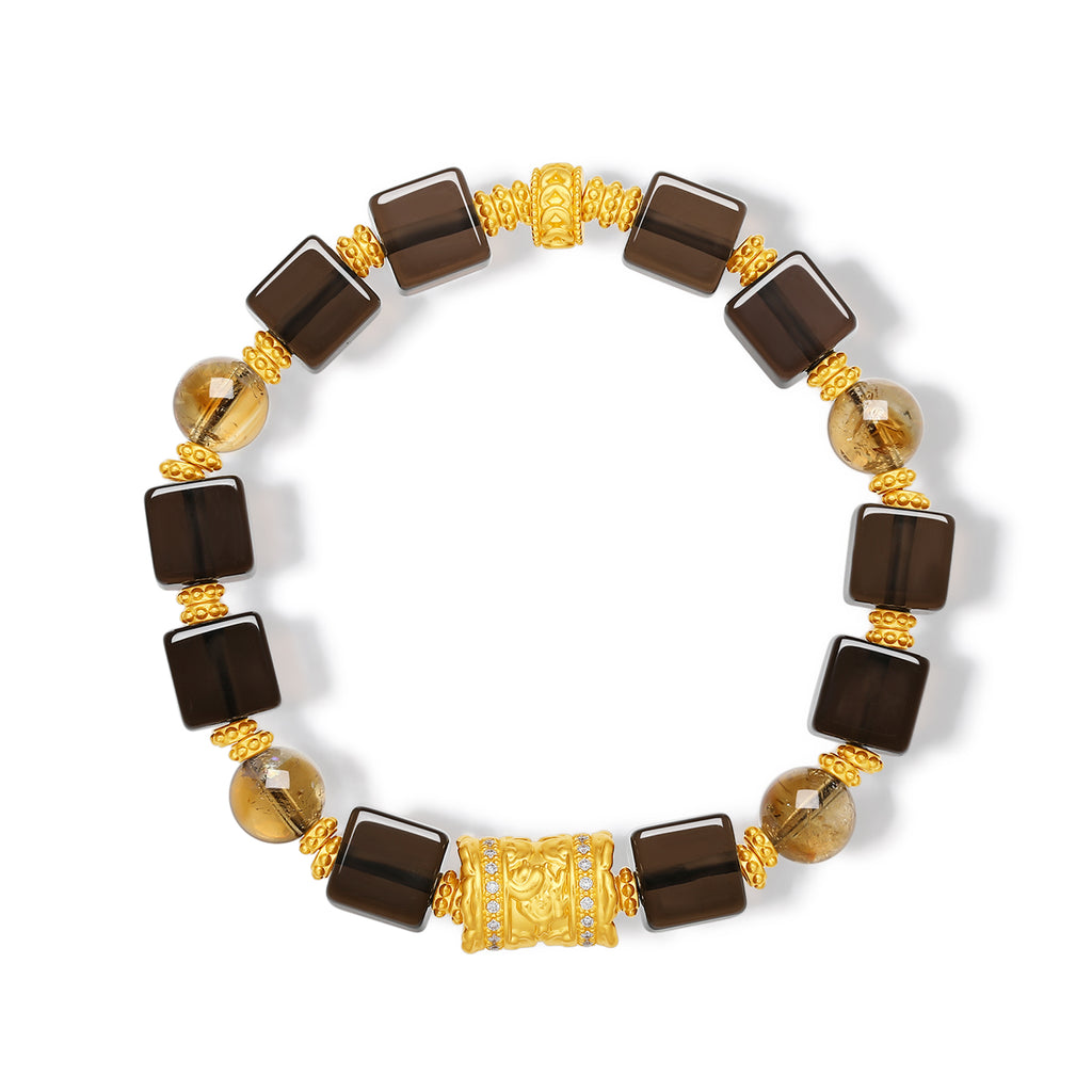 "Chinese Culture Collection - Dan Qing" 999 24K Gold Beaded Bracelet Crystal 8.4-8.9*8.3-8.8mm Diamond 0.005 Citrine 8.5-10.5g J1950068