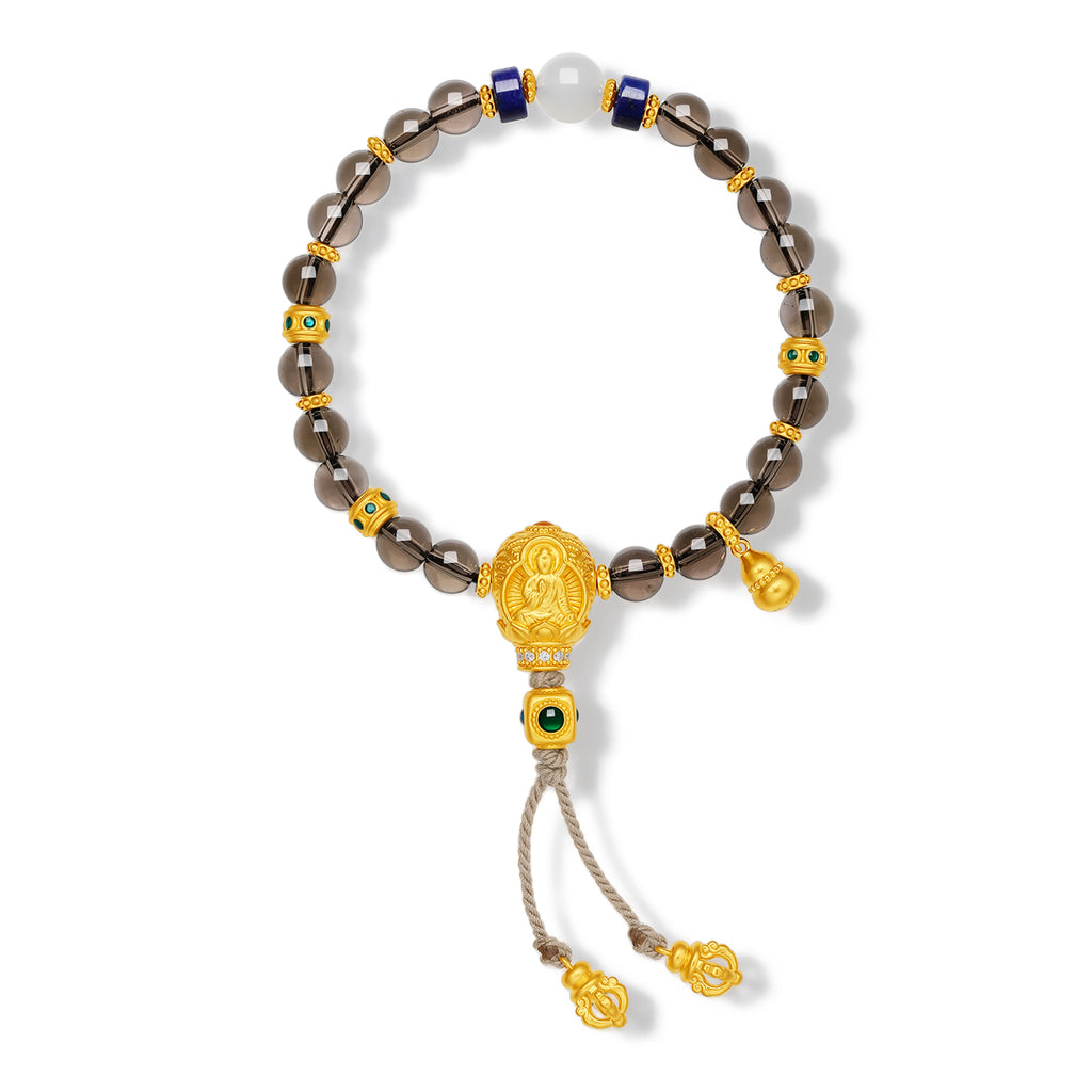 "Chinese Culture Collection - Dan Qing" 999 24K Gold Beaded Bracelet Crystal 6-6.5mm Diamond 0.009ct Lazurite 7.8-8.3mm Gourd 7.5-10.5g J1950049