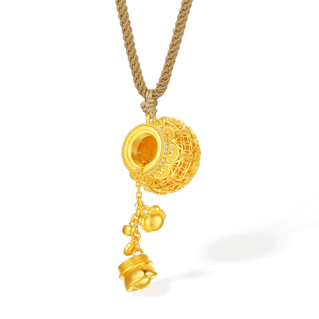 "Chinese Culture Collection - Wood Carving"  24K Gold Pendant  Diamond 0.002ct  0 Fortune Bag 8.76-11.26g W0448137