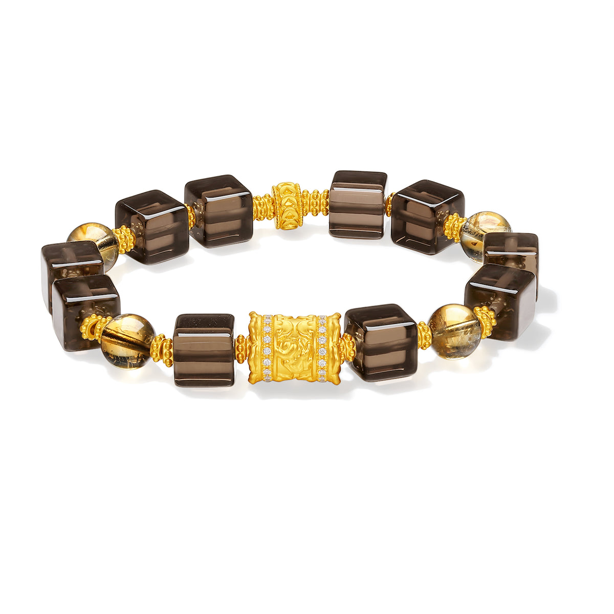 "Chinese Culture Collection - Dan Qing" 999 24K Gold Beaded Bracelet Crystal 8.4-8.9*8.3-8.8mm Diamond 0.005 Citrine 8.5-10.5g J1950068
