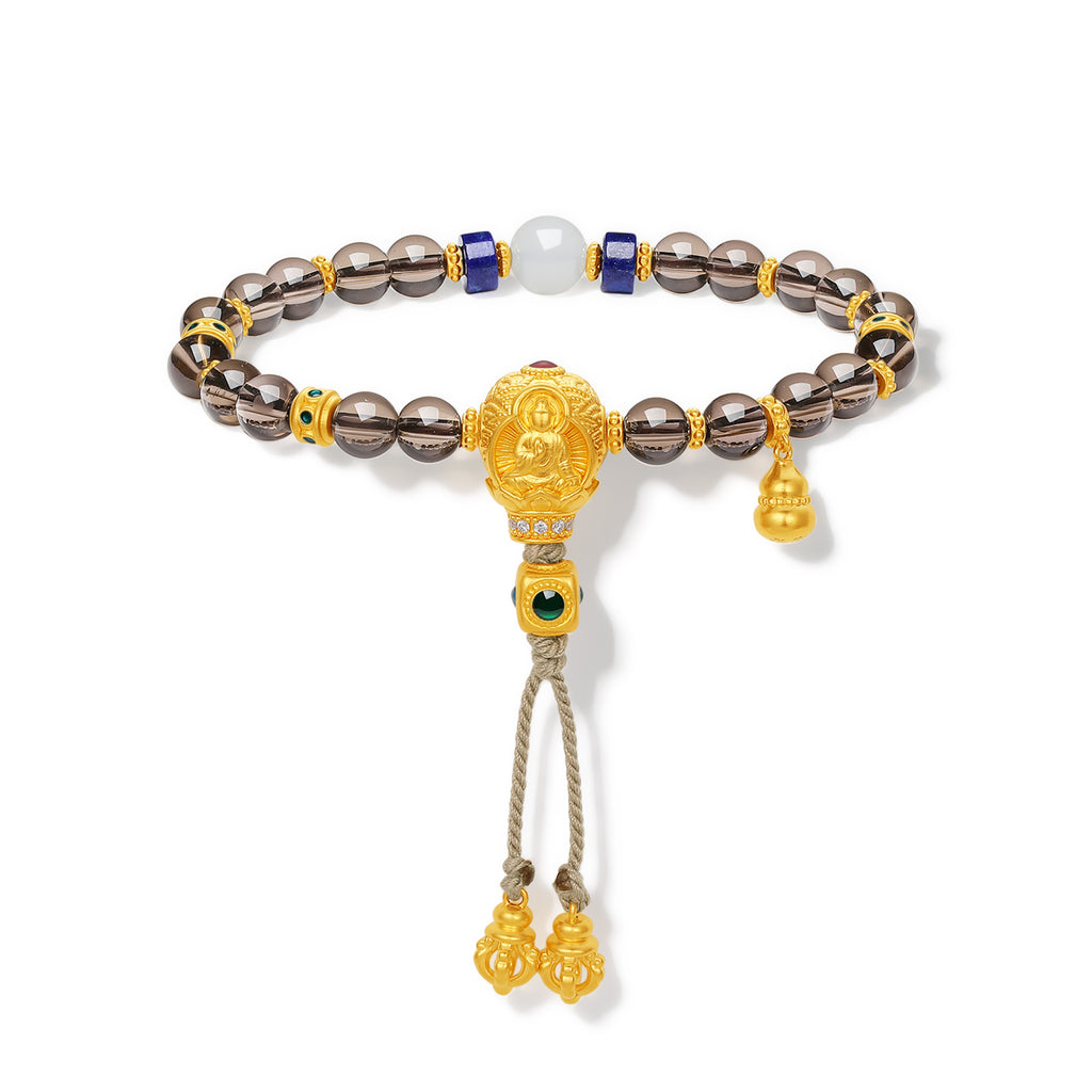 "Chinese Culture Collection - Dan Qing" 999 24K Gold Beaded Bracelet Crystal 6-6.5mm Diamond 0.009ct Lazurite 7.8-8.3mm Gourd 7.5-10.5g J1950049