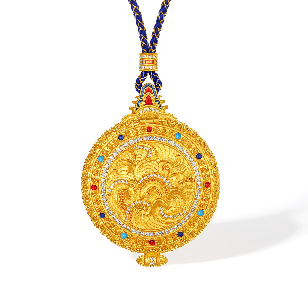 "Chinese Culture Collection - Dan Qing" 999 24K Gold String Pendant Necklace Diamond 0.0041ct 100-120g W0450070