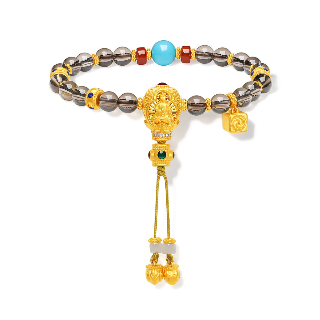 "Chinese Culture Collection - Dan Qing" 999 24K Gold Beaded Bracelet Crystal 6-6.5mm Diamond 0.009ct Turquoise 5.5-6mm 9-11.5g J1950054