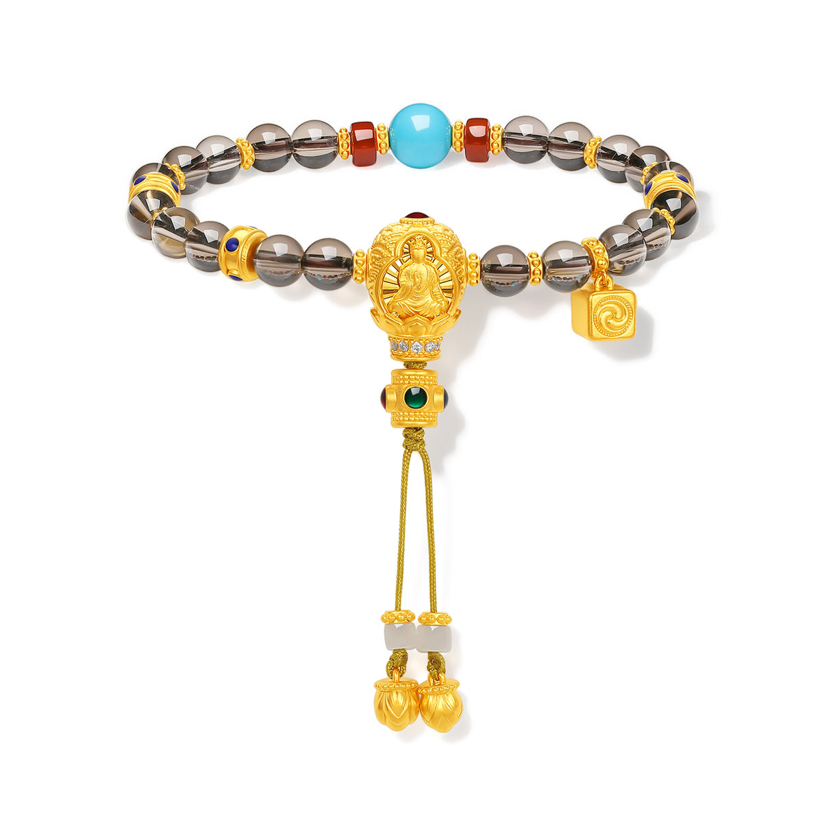 "Chinese Culture Collection - Dan Qing" 999 24K Gold Beaded Bracelet Crystal 6-6.5mm Diamond 0.009ct Turquoise 5.5-6mm 9-11.5g J1950054
