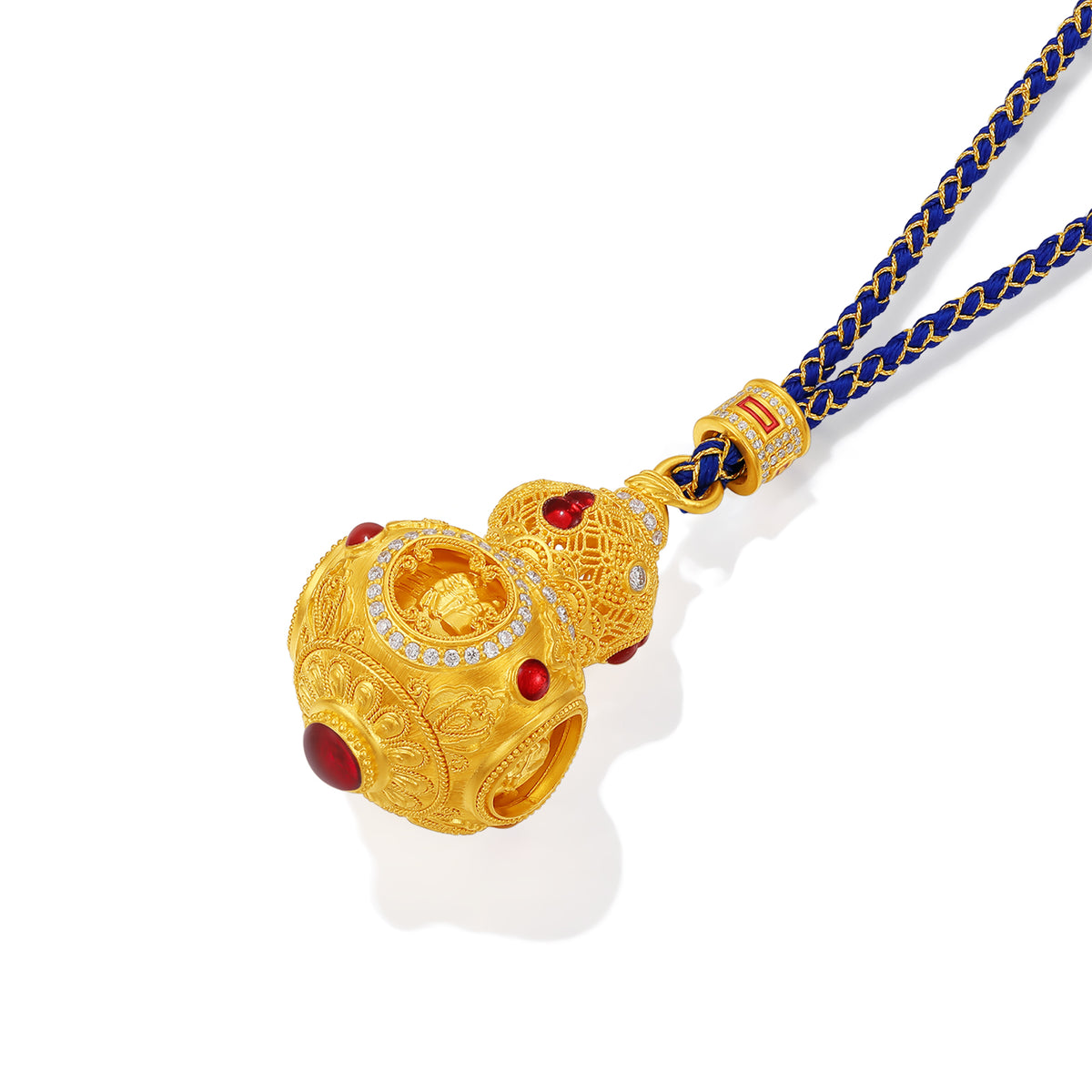 "Chinese Culture Collection - Dan Qing" 999 24K Gold  String Pendant Diamond 0.0045ct Gourd 31-36g W0450081