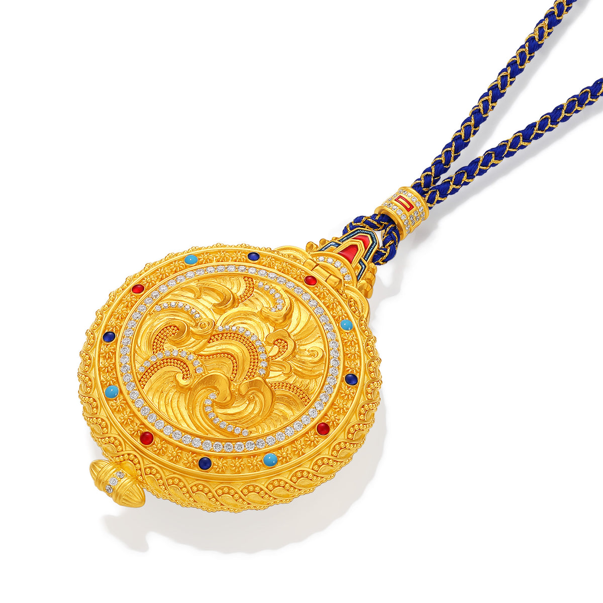 "Chinese Culture Collection - Dan Qing" 999 24K Gold String Pendant Necklace Diamond 0.0041ct 100-120g W0450070