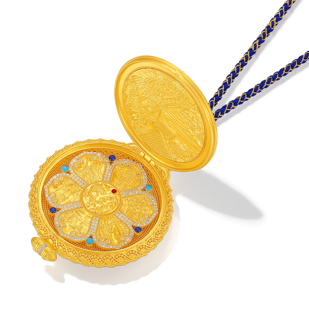 "Chinese Culture Collection - Dan Qing" 999 24K Gold String Pendant Necklace Diamond 0.0041ct 100-120g W0450070