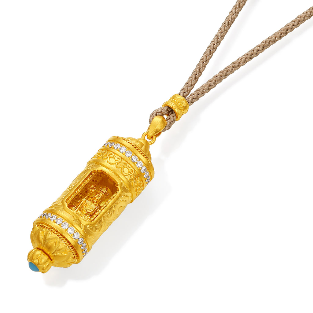 "Jiuhua Mountain" 24K Gold Diamond Openable Cylinder Buddha Pendant 0.014ct W0440420