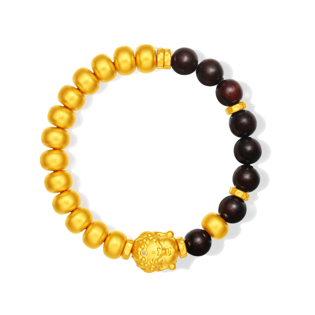 "Jiuhua Mountain" 24K Gold Mixed Beaded Bracelet Diamond Buddha Charm W1935473