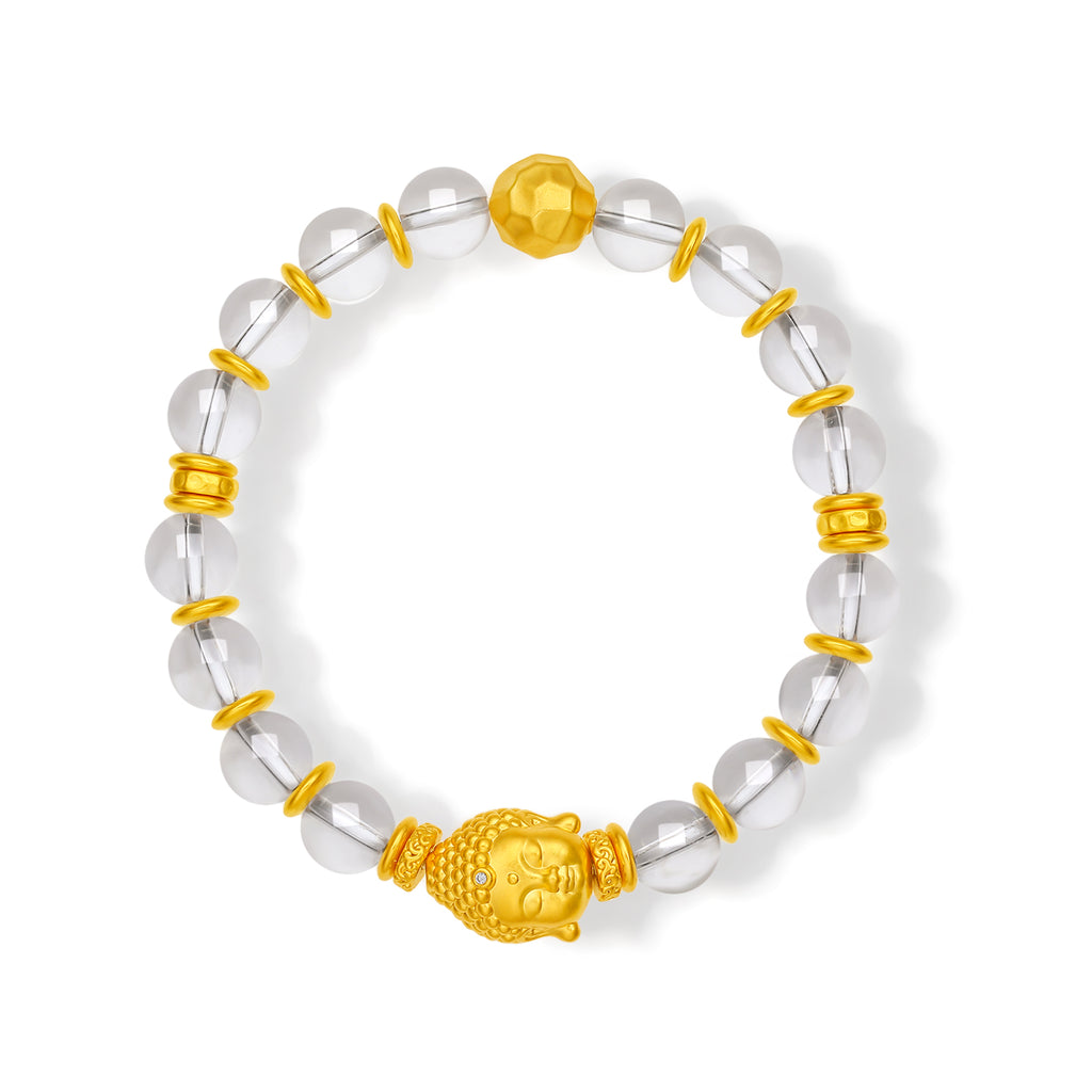 "Jiuhua Mountain" 24K Gold Crystal Bead Bracelet Buddha Sculpture 8-8.5mm 18cm J1935451
