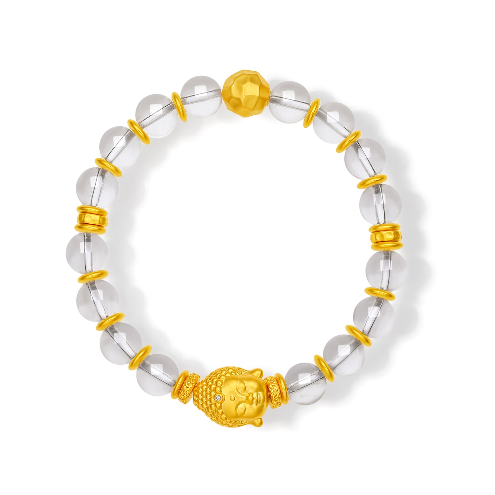 "Jiuhua Mountain" 24K Gold Crystal Bead Bracelet Buddha Sculpture 8-8.5mm 18cm J1935451