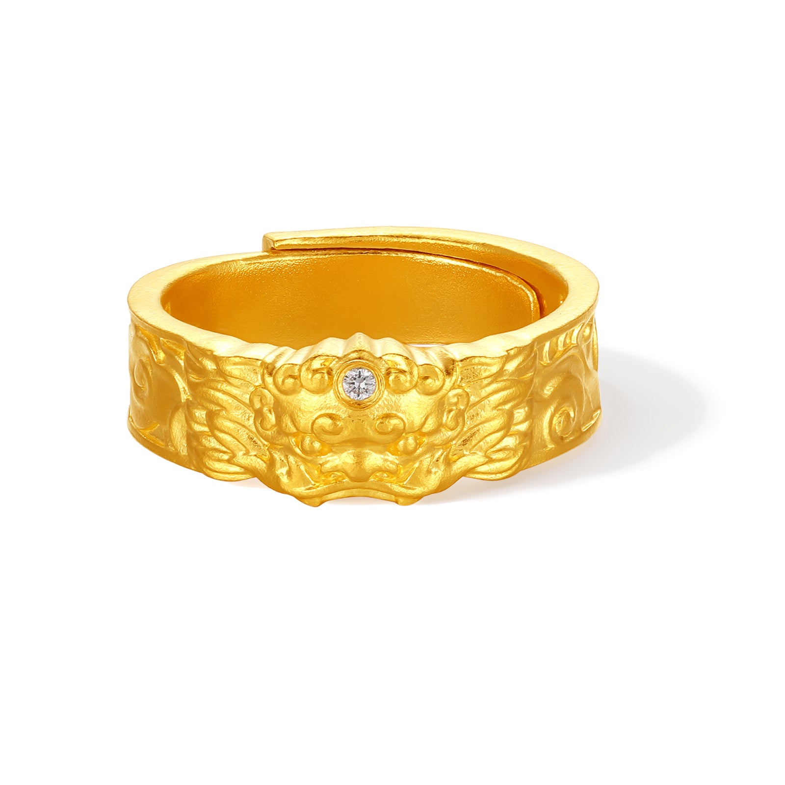 "Jiuhua Mountain" 24K Gold Diamond Embossed Sculpture Adjustable Ring 0.015ct W0137737