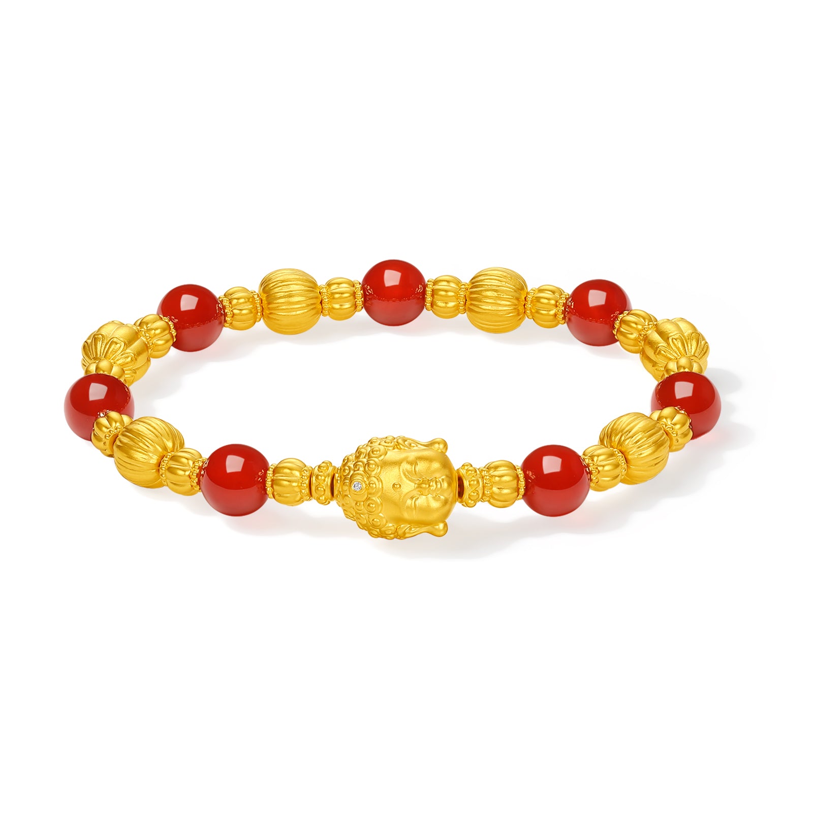 "Jiuhua Mountain" 24K Gold Beaded Bracelet Agate Buddha Sculpture 8-8.5mm 18cm J1935521
