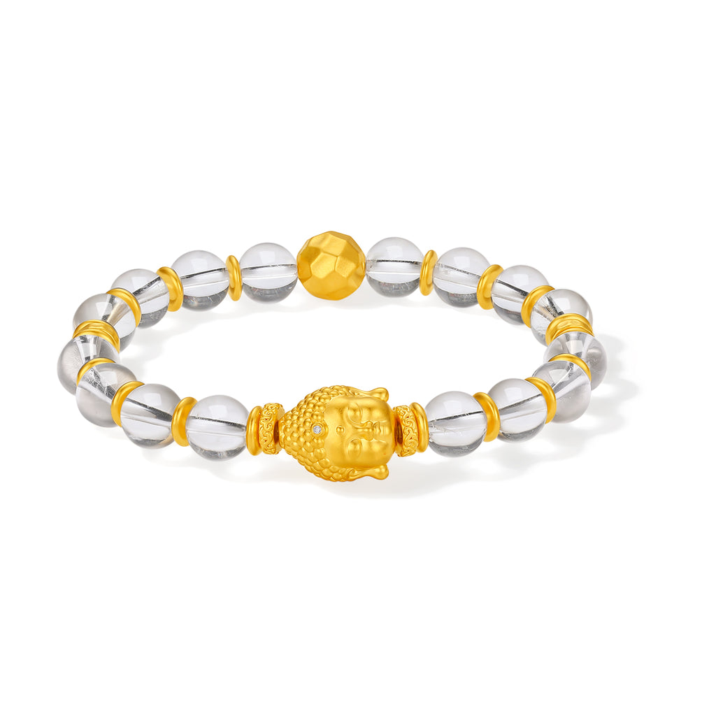 "Jiuhua Mountain" 24K Gold Crystal Bead Bracelet Buddha Sculpture 8-8.5mm 18cm J1935451