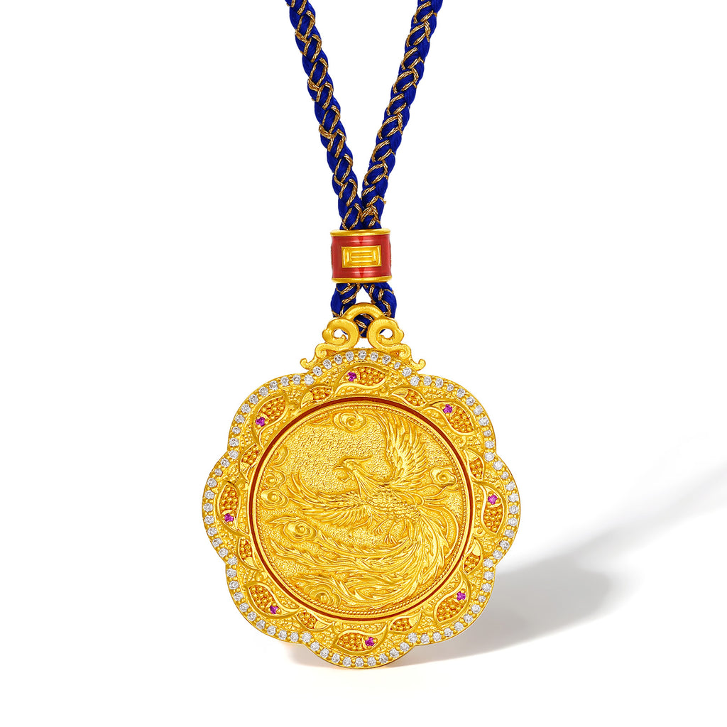 "Chinese Culture Collection - Dan Qing" 24K Gold Pendant Braided Rope Diamond 0.03ct 0.0019ct Ruby 0 Dragons & Phoenixes 20-24g W0440496