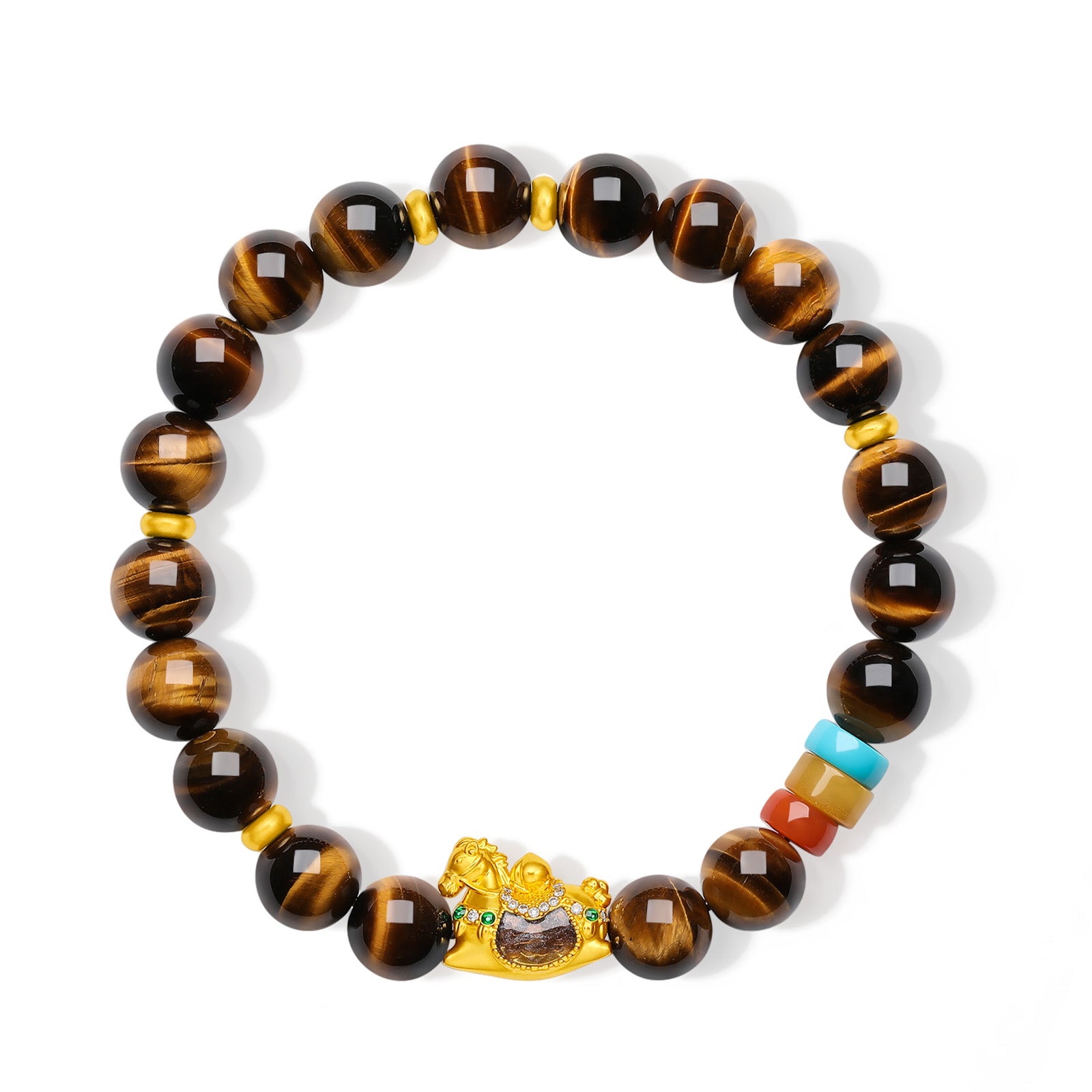 "Chinese Culture Collection - Dan Qing" 24K Gold Beaded Bracelet Tiger's-eye 7.8-8.3mm Diamond 0.0026ct Agate 5.8-6.3*3.5-4mm Horse 1.1-1.55g J1937266