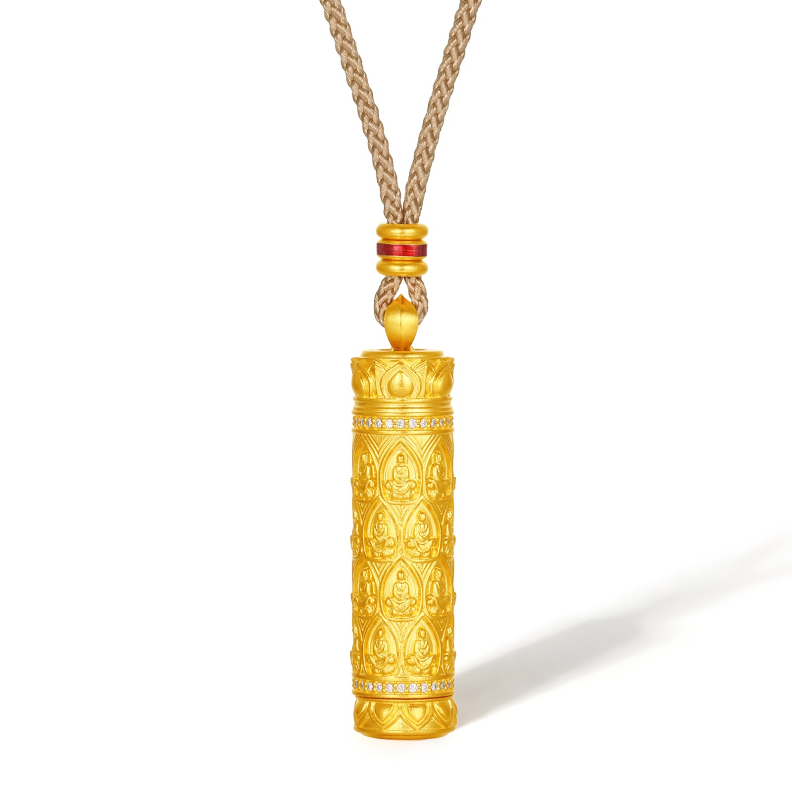 "Jiuhua Mountain" 24K Gold Diamond Cylinder Buddha Pendant 0.0032ct W0429872