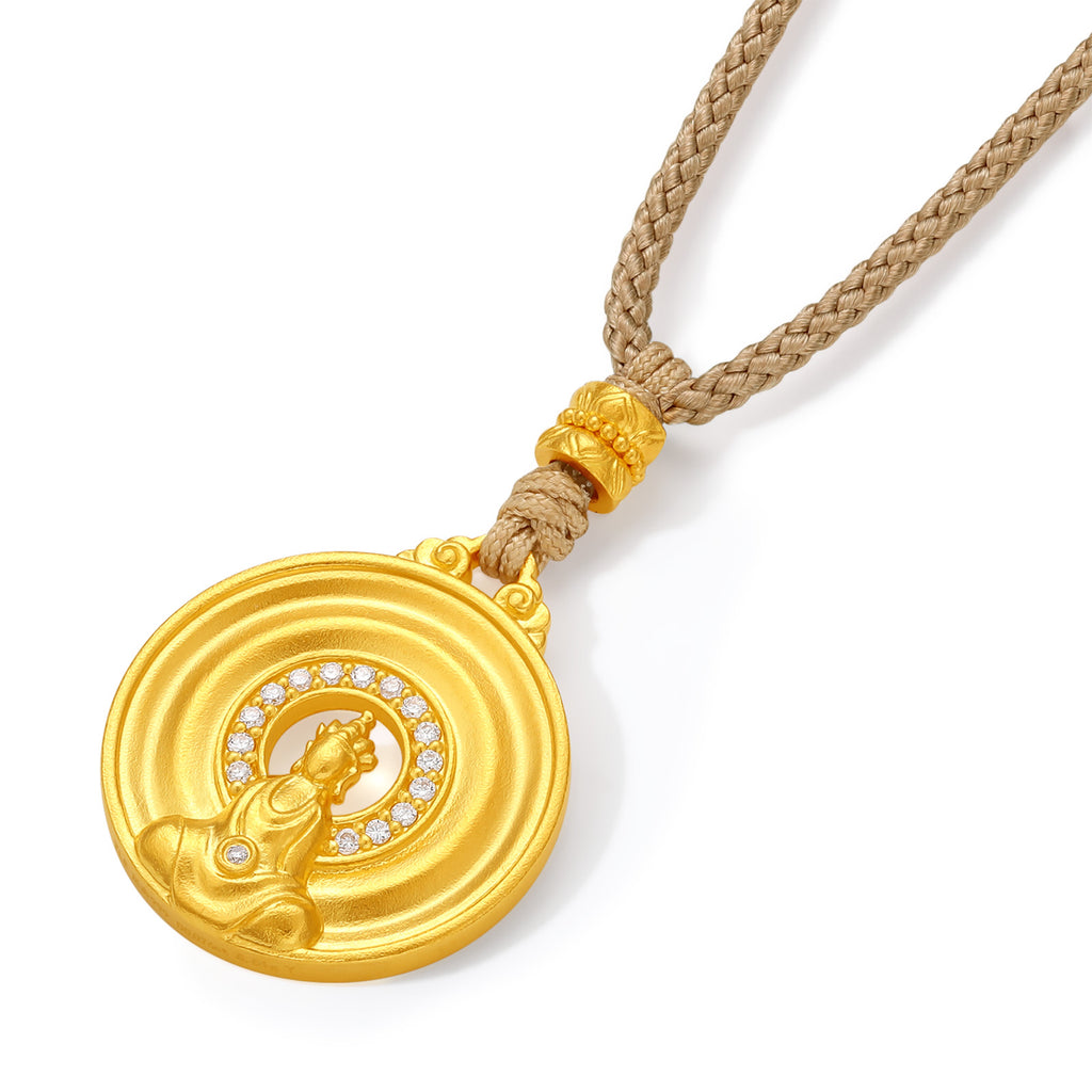 "Jiuhua Mountain" 24K Gold Diamond Buddha Round Pendant 0.0058ct W0430060