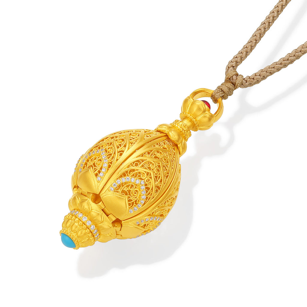 "Jiuhua Mountain" 24K Gold Diamond Filigree Openable Vase Pendant 0.0023ct W0440428